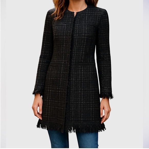 Vertigo Paris Tweed Boucle Wool Blend Fringe Trench Jacket Coat, Size XS - Picture 1 of 15